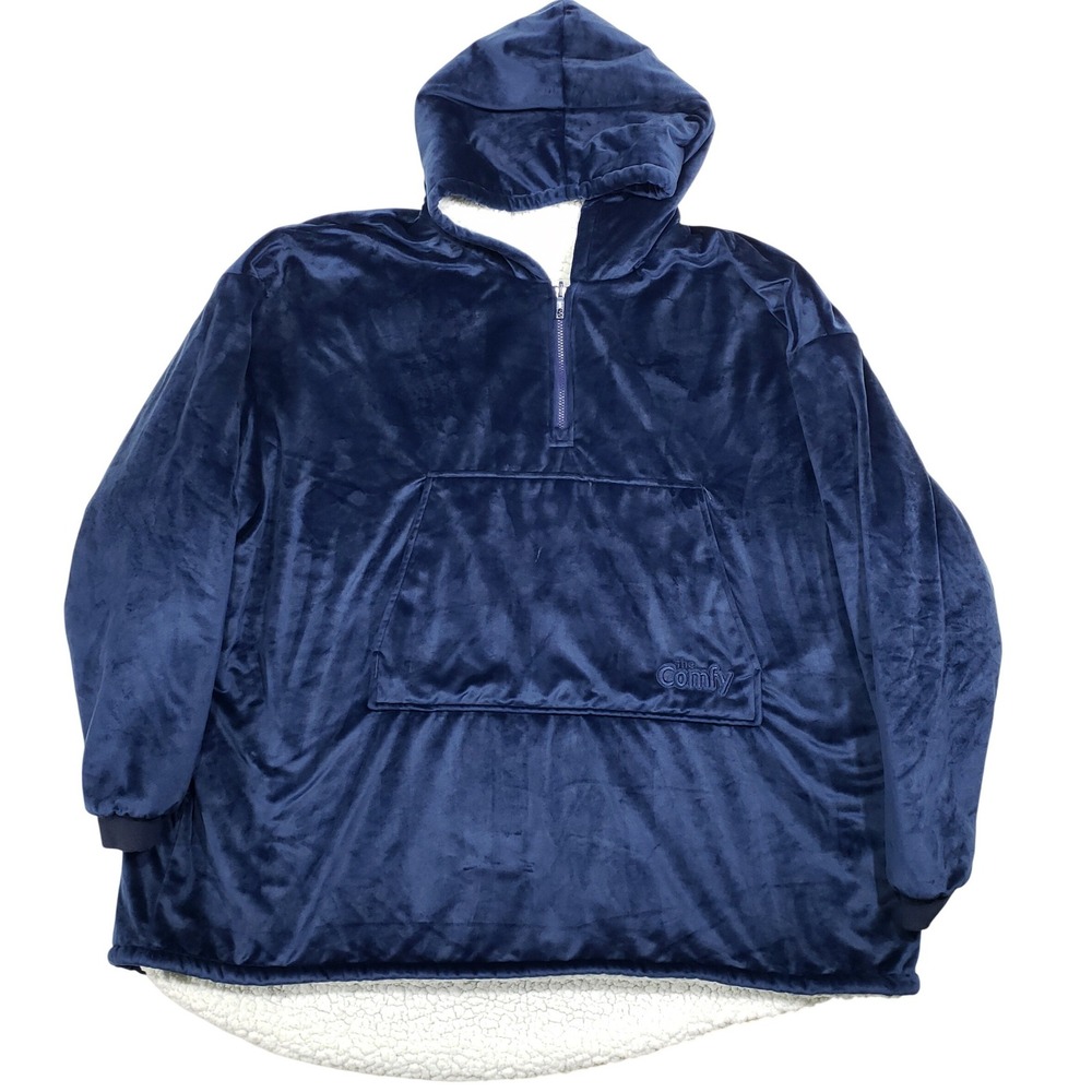 The Comfy Wearable Blanket Hoodie Mens One Size Navy Blue Sherpa Lined‎ Zip Up